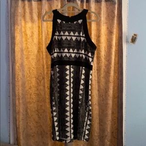 Black and white pattern halter dress